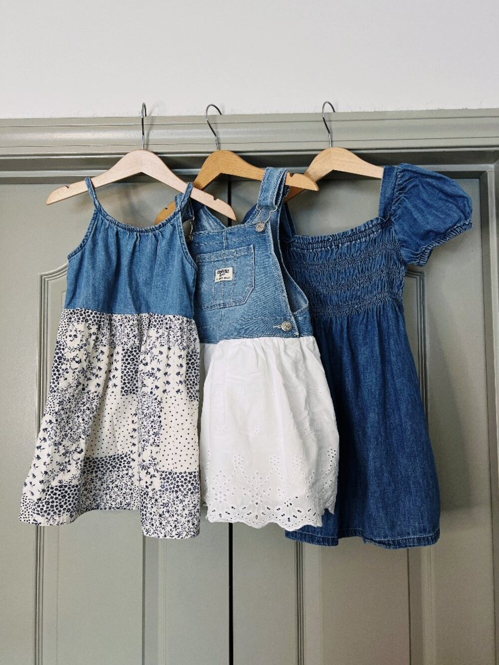 SOLD Size 4 Cottagecore Spring Dress Bundle • Denim + Cotton • OshKosh & Carter - Picture 2 of 10